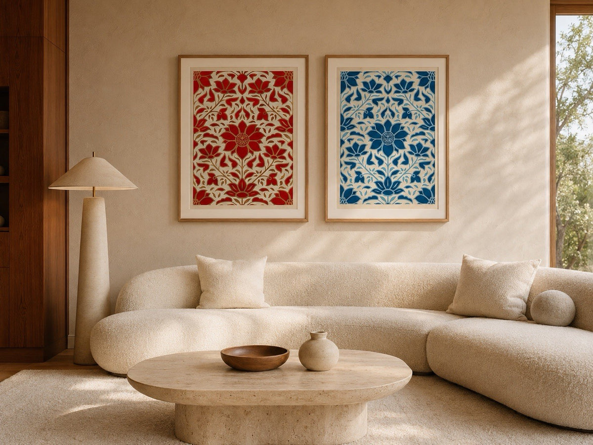 Shepard Fairey OBEY Deco Floral Pattern Red Blue Matching Set 118/275 Signed