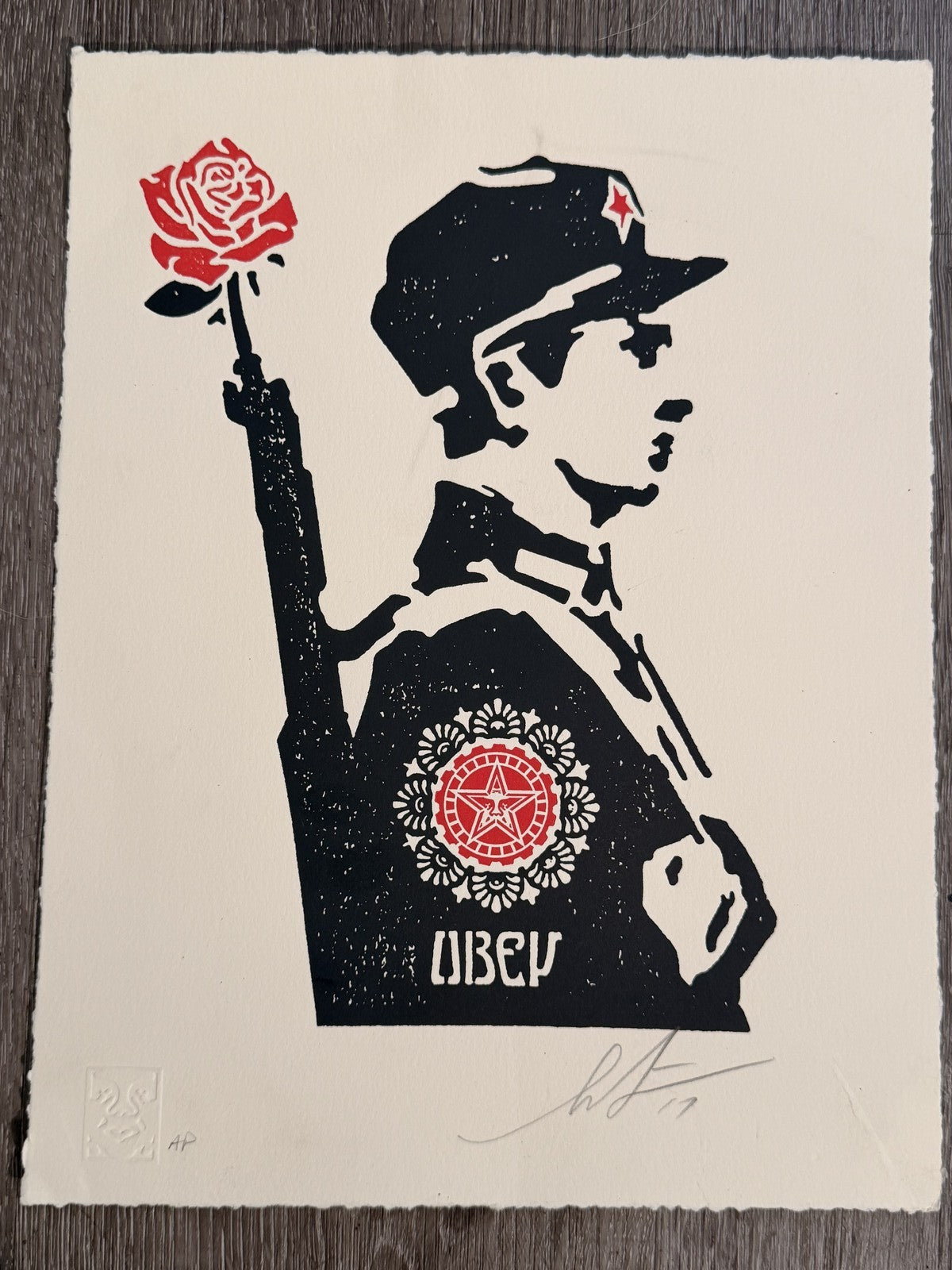 Shepard Fairey Rose Soldier Signed Artist Proof AP Letterpress OBEY 2017 10x13