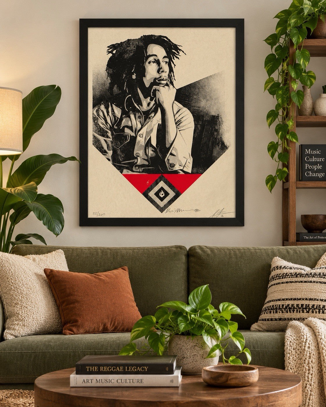 Shepard Fairey Bob Marley “Catch a Fire” 2020 Signed Dennis Morris 58/200 Framed