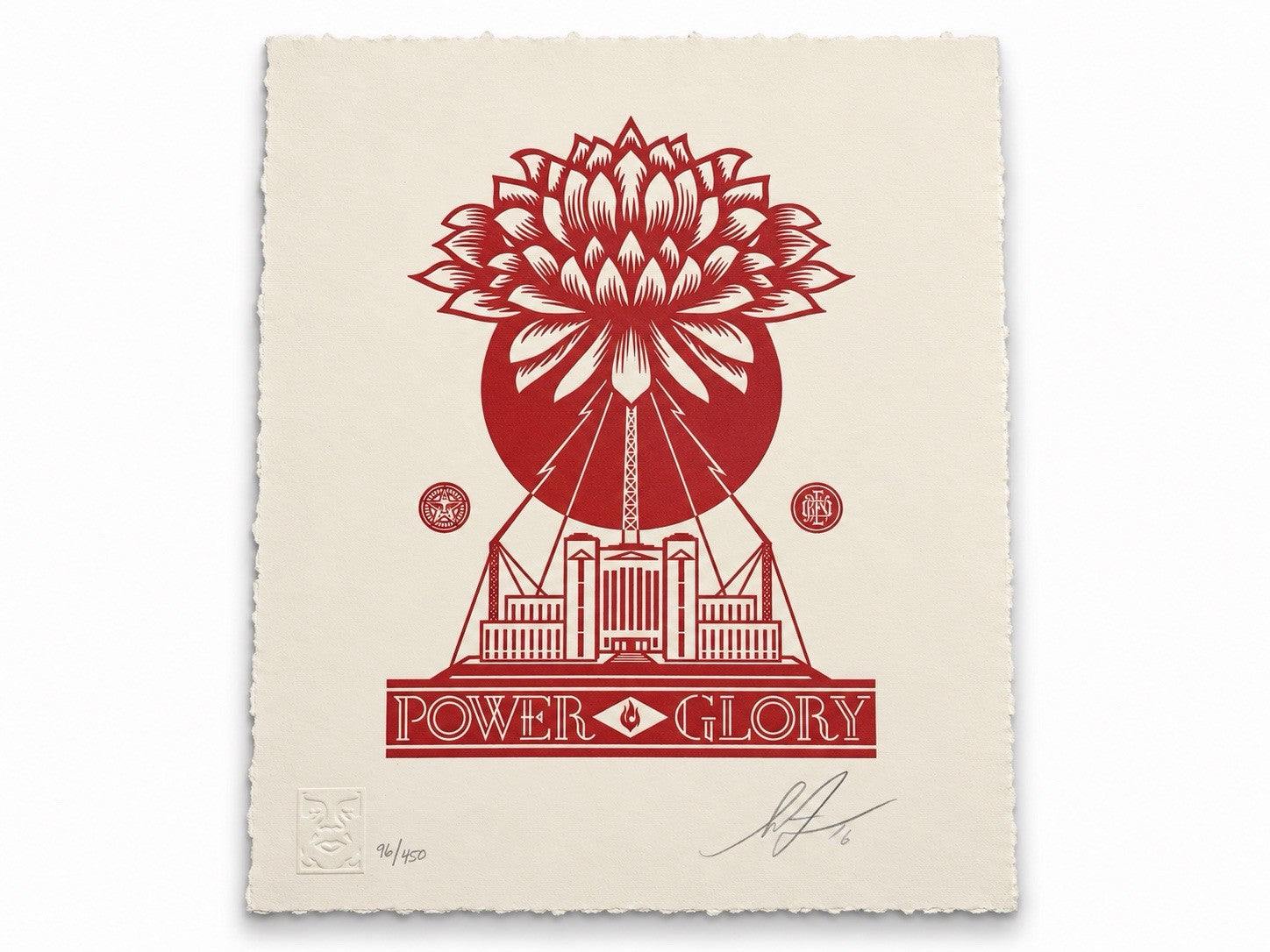 Shepard Fairey Obey Power & Glory Letterpress 2016 Signed 96/450 Print Red