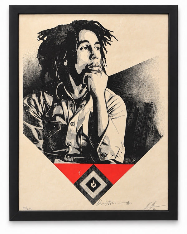 Shepard Fairey Bob Marley “Catch a Fire” 2020 Signed Dennis Morris 58/200 Framed
