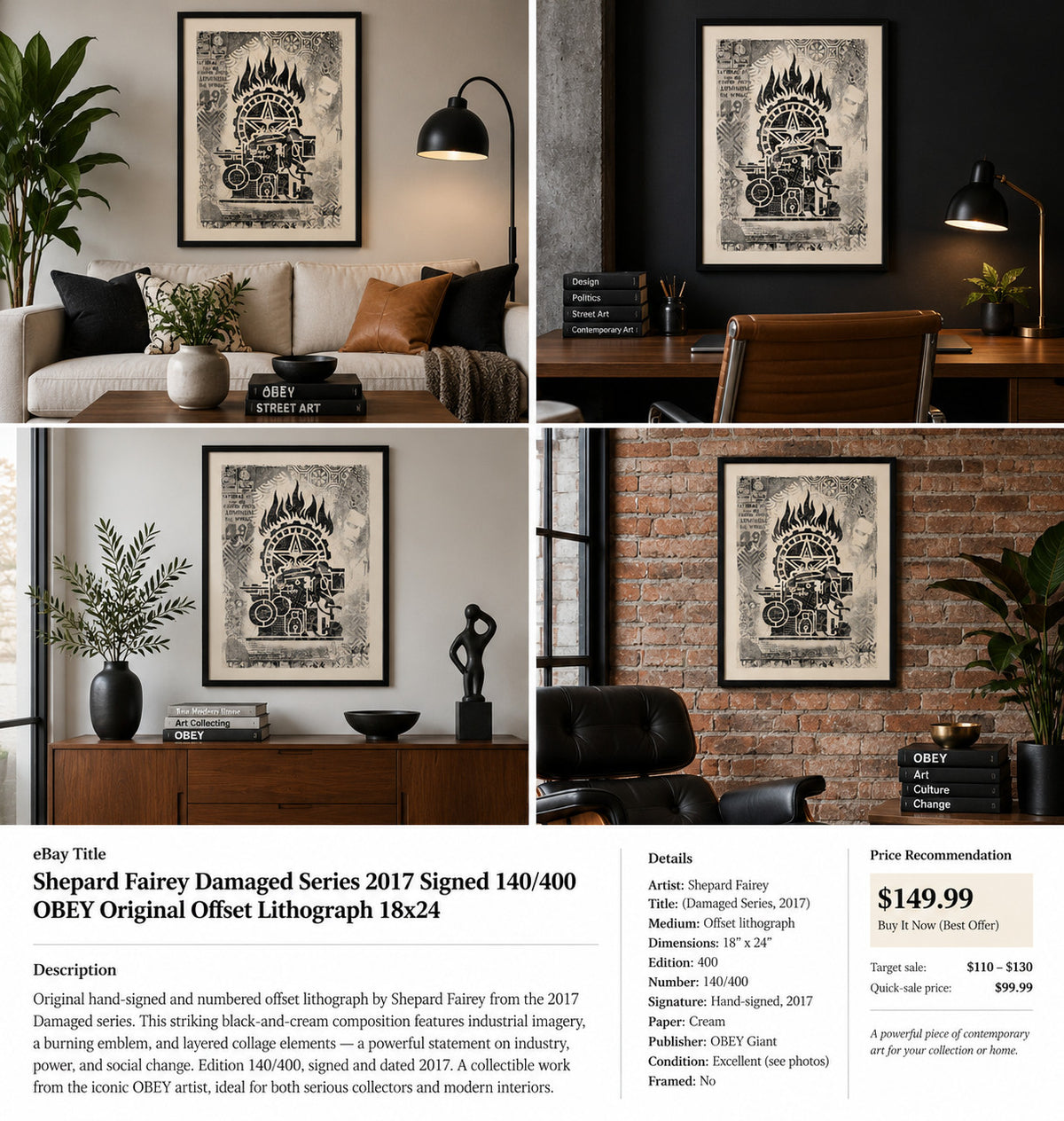 Shepard Fairey Printing Press 2017 Signed 140/400 OBEY Damaged Stencil 18x24 — listing photograph 6