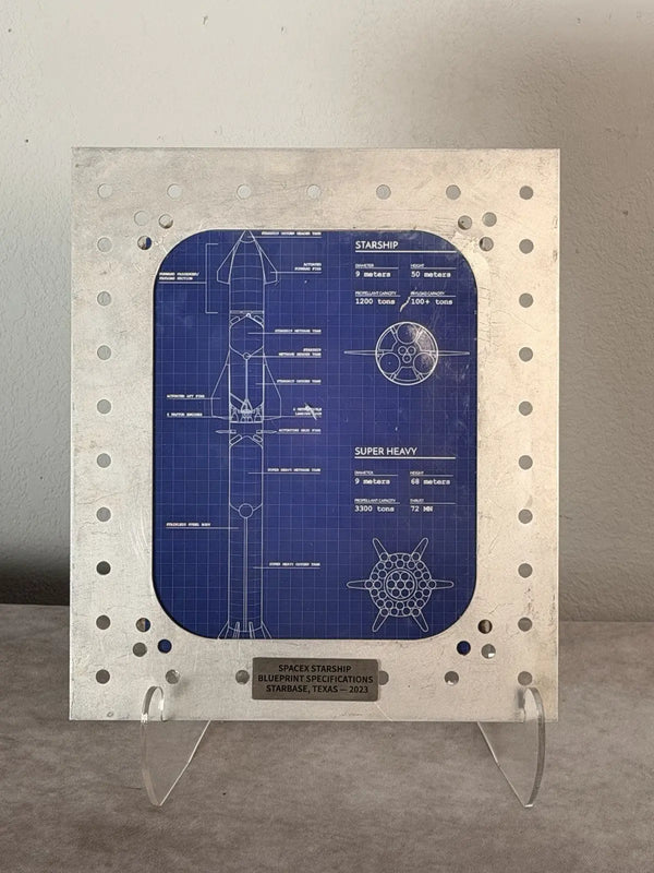 SpaceX Starship Blueprint Metal Display Panel - Starbase Texas 2023, 11x14