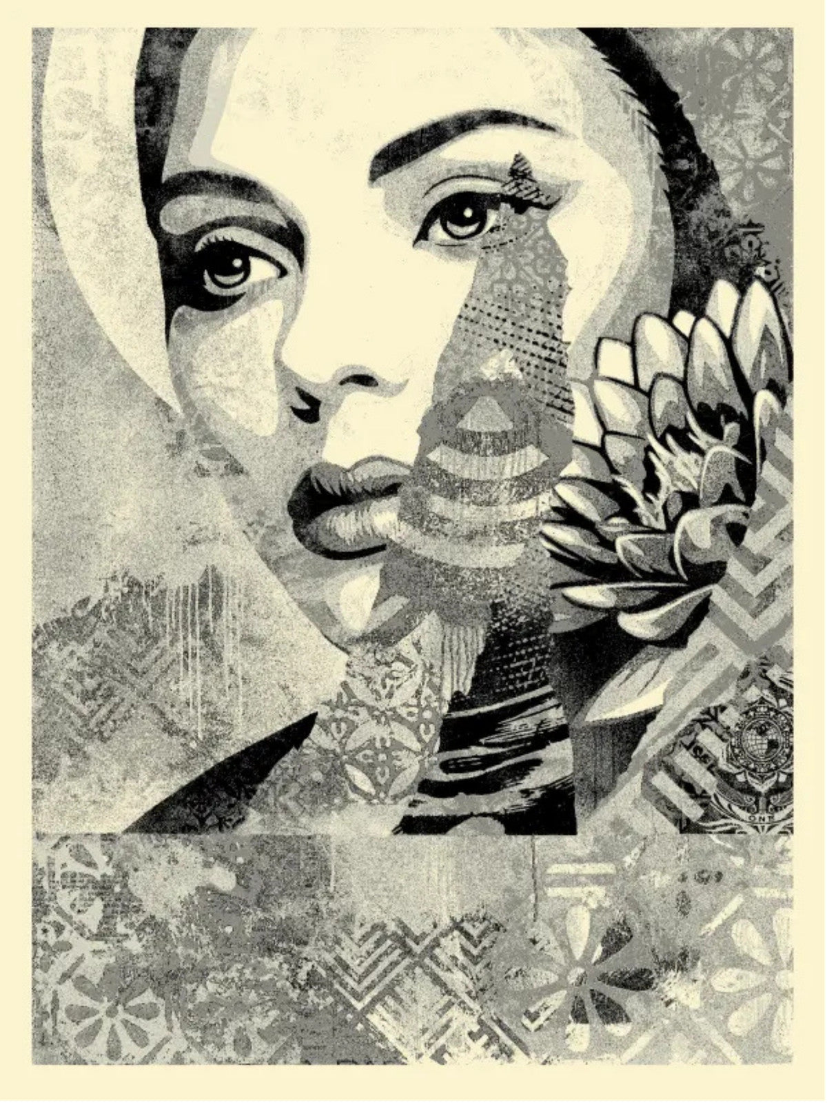 Shepard Fairey Oil Lotus Woman Grayscale Signed Numbered Screen Print OBEY