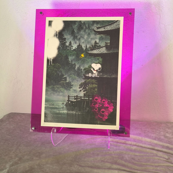 Death NYC Snoopy &amp; Woodstock Limited Ed Print in Hot Pink Acrylic Frame