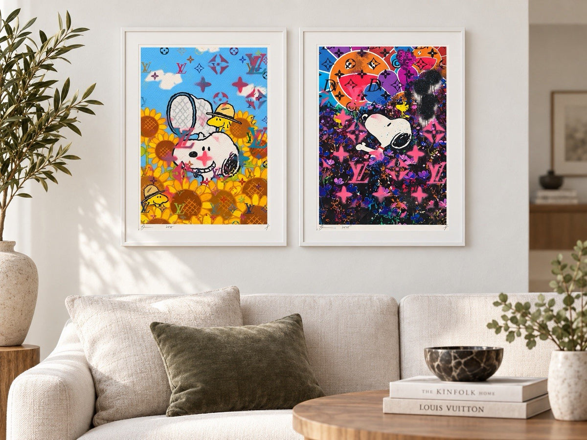 DEATH NYC Snoopy Woodstock Night & Day Diptych 1/1 Hand Sprayed Originals