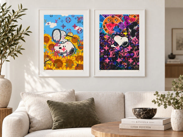 DEATH NYC Snoopy Woodstock Night & Day Diptych 1/1 Hand Sprayed Originals
