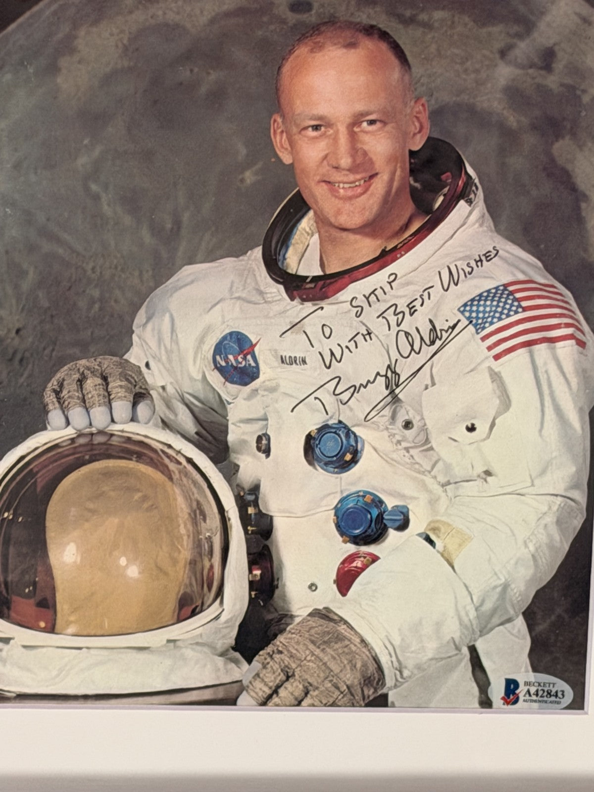 Buzz Aldrin Signed Inscribed Astronaut Photo Framed Beckett LOA A42843
