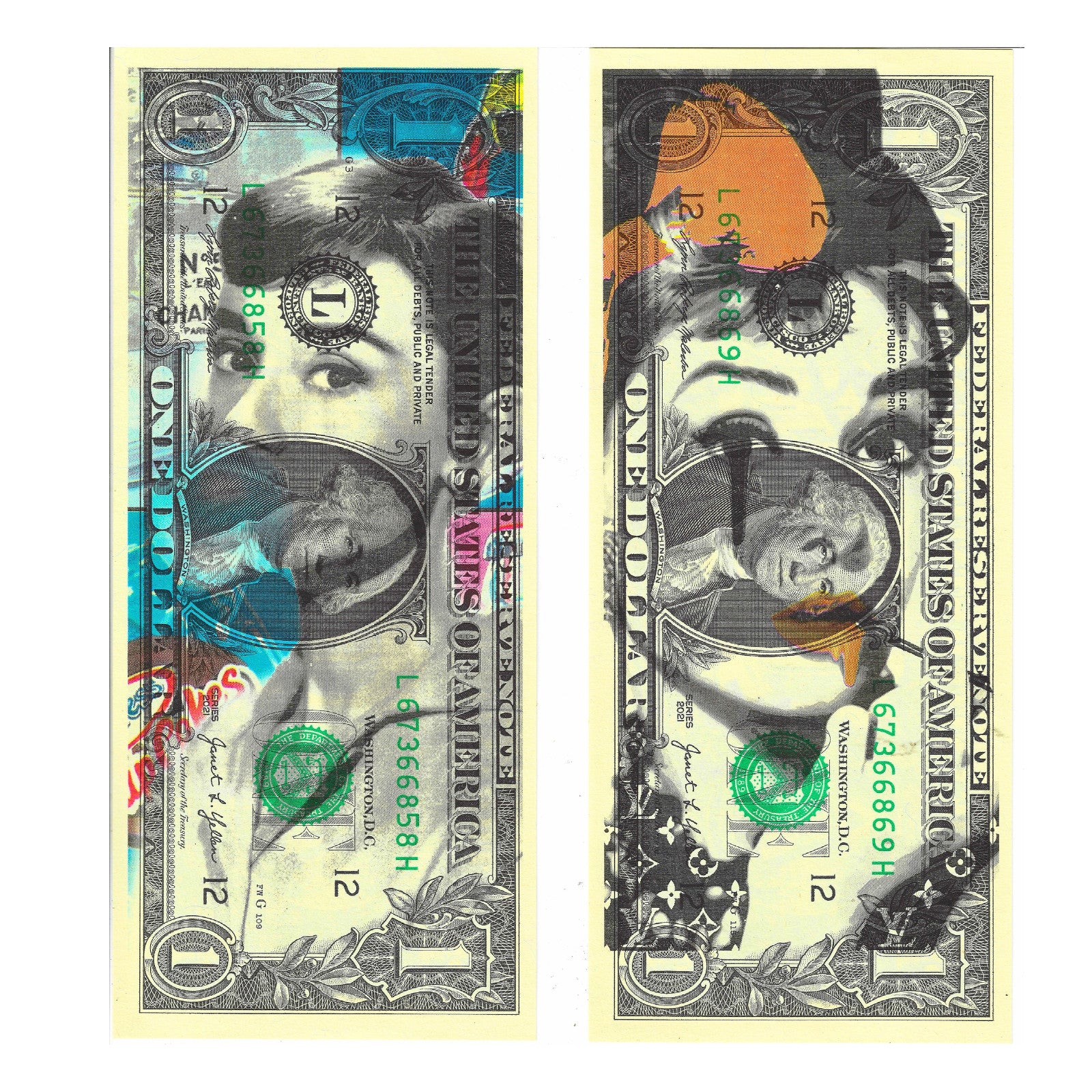 Death NYC Audrey Hepburn Dollar Bill Art Set of 2 Signed Numbered — listing photograph 1