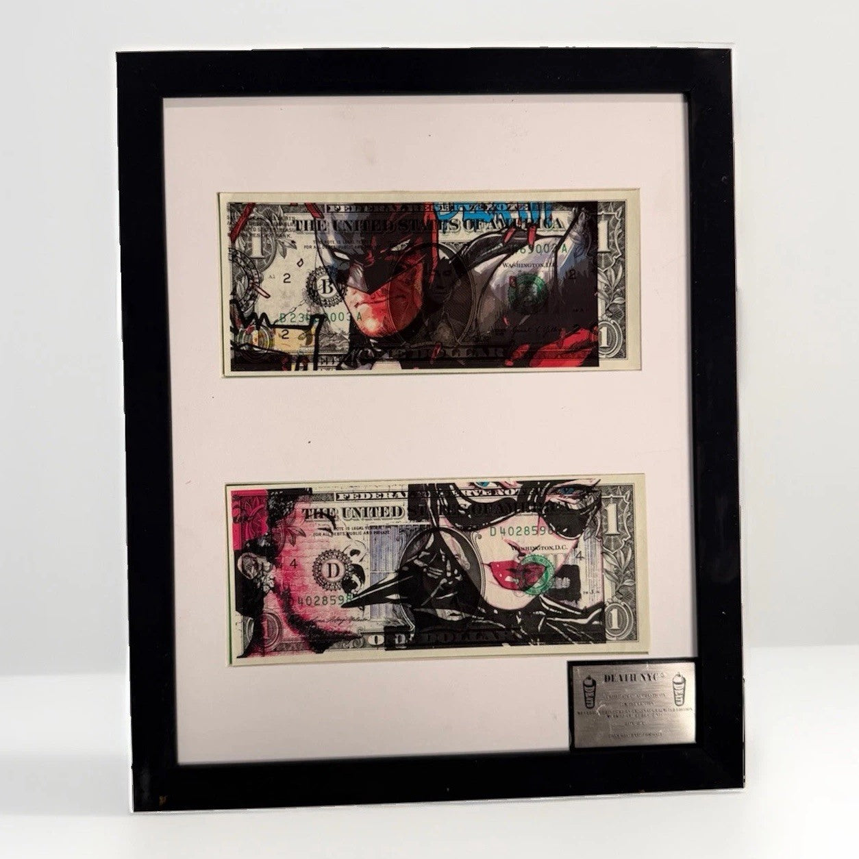DEATH NYC Batman & Bat Woman Dual Dollar Bill Framed Pop Art COA 2020