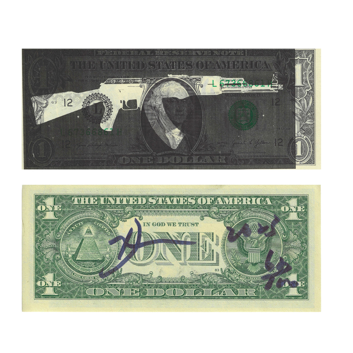 Death NYC Gun Dollar Bill Art Signed Numbered COA Black White Pop Street Art