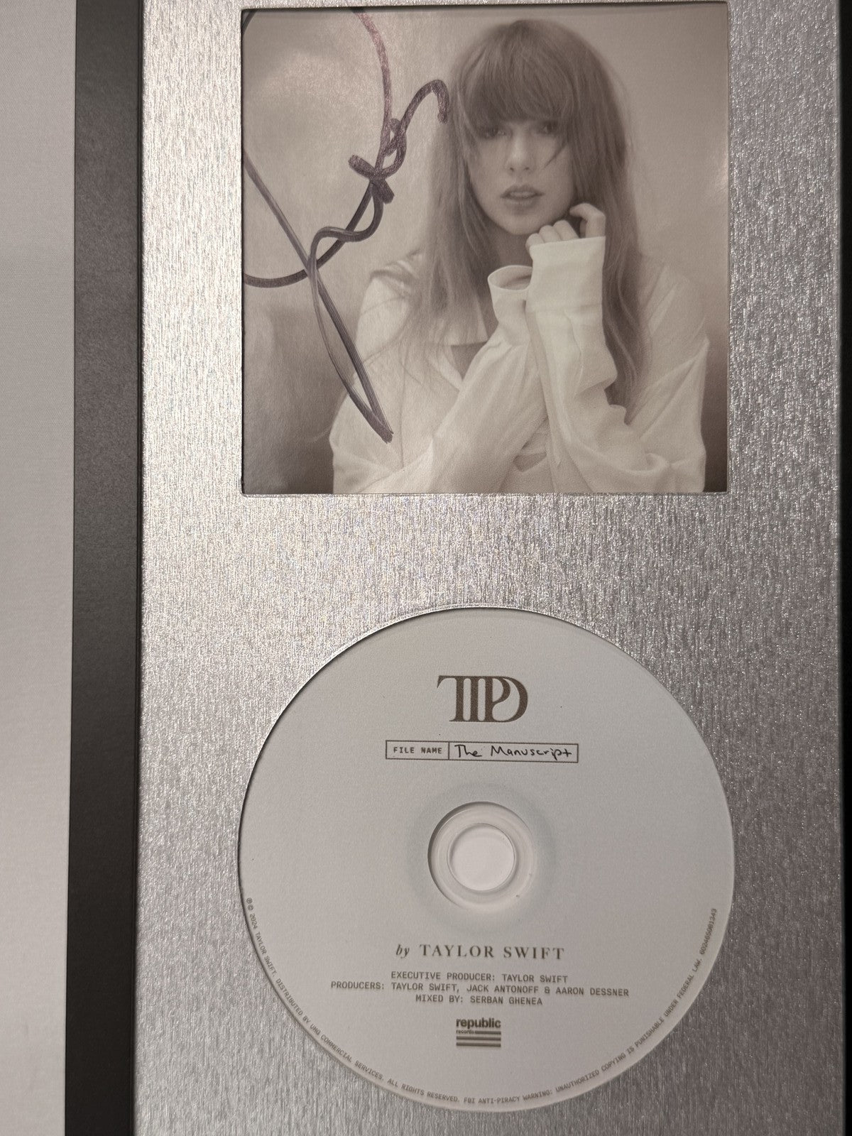 Taylor Swift Tortured Poets Department Signed CD Insert Framed Display