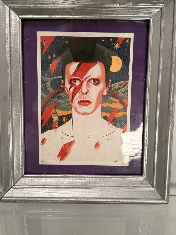 Framed David Bowie Aladdin Sane-Style Pop Art Print, Marked/Numbered