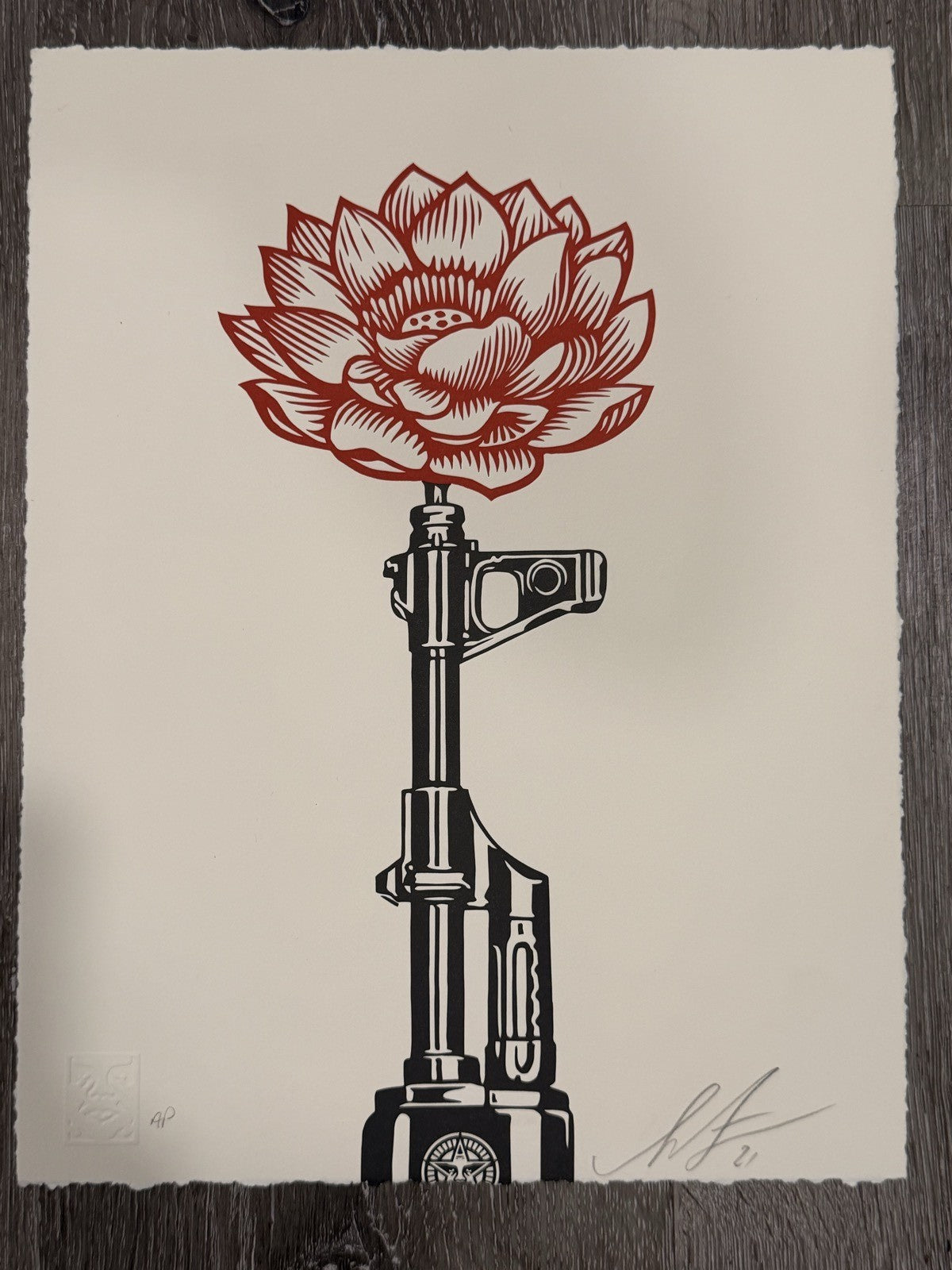 Shepard Fairey AK-47 Lotus Signed Numbered Letterpress OBEY Print 2021 /450