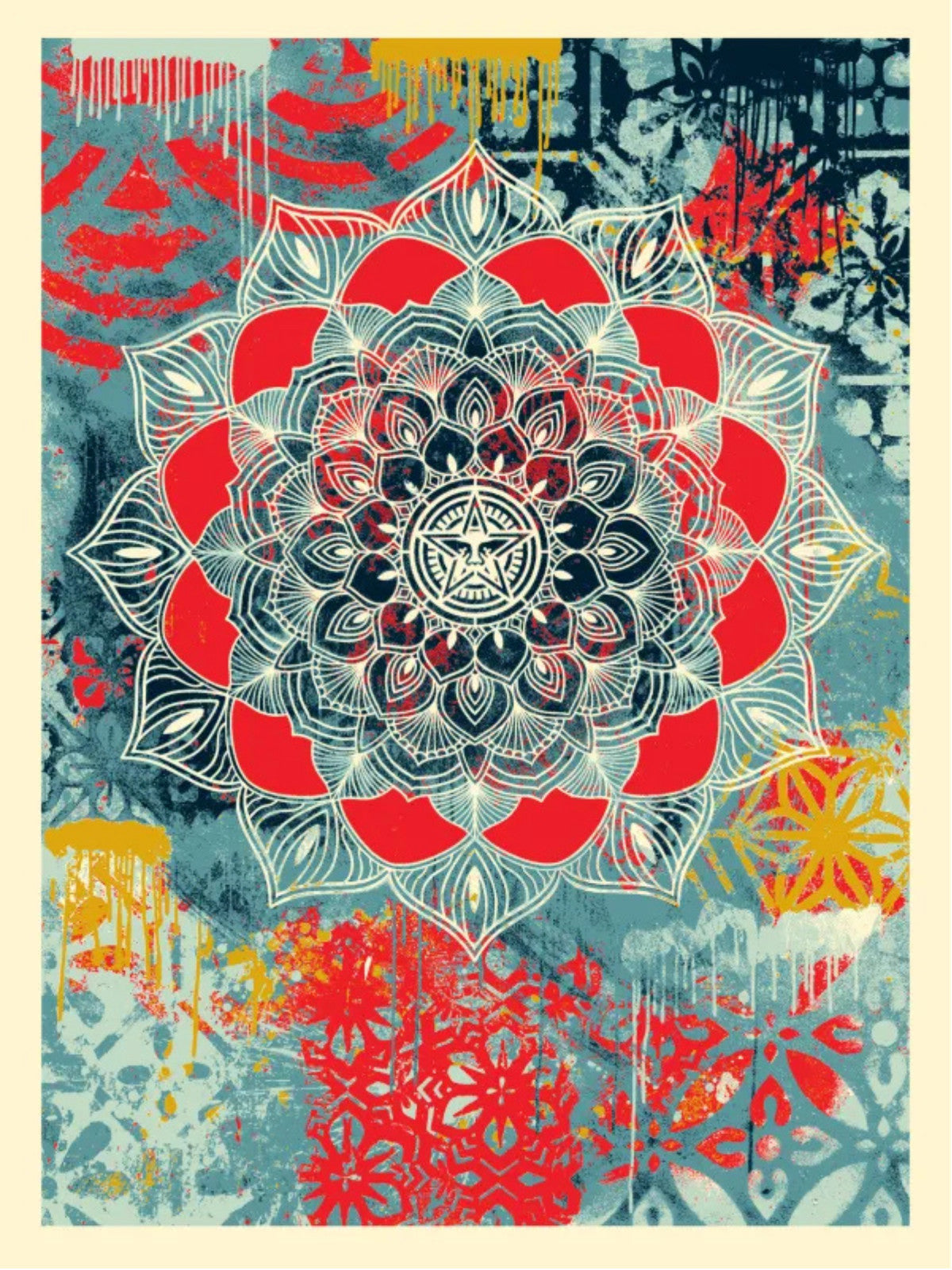 Shepard Fairey Peace Mandala Red Blue Signed Numbered Screen Print 2024 OBEY