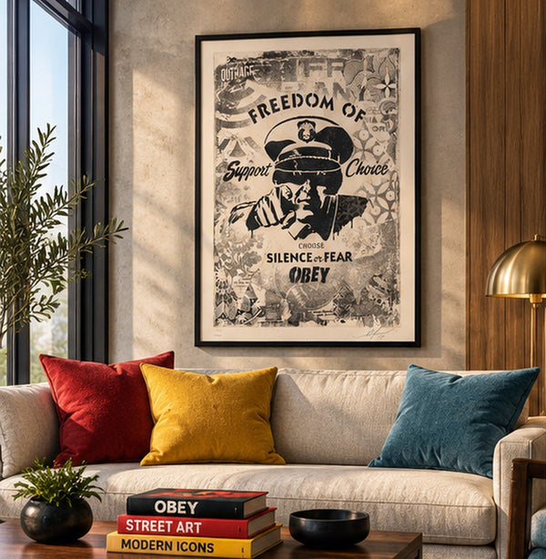 Shepard Fairey Freedom of Choice 2017 Signed 140/400 OBEY Damaged Stencil — listing photograph 2