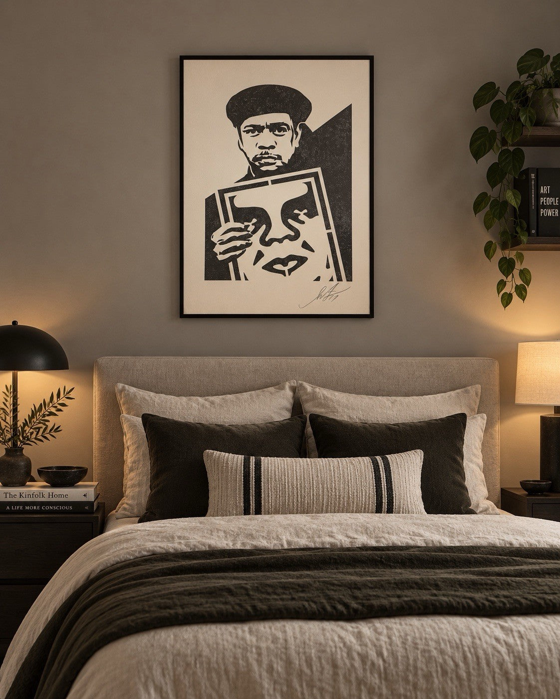 Shepard Fairey Signed OBEY Print 2017 Man in Beret Holding OBEY Icon Sign