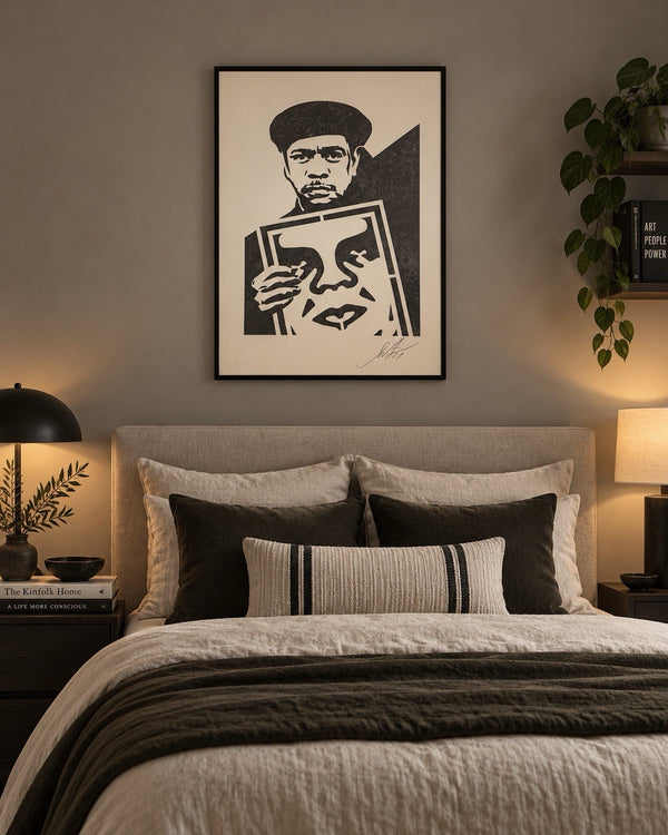 Shepard Fairey Signed OBEY Print 2017 Man in Beret Holding OBEY Icon Sign