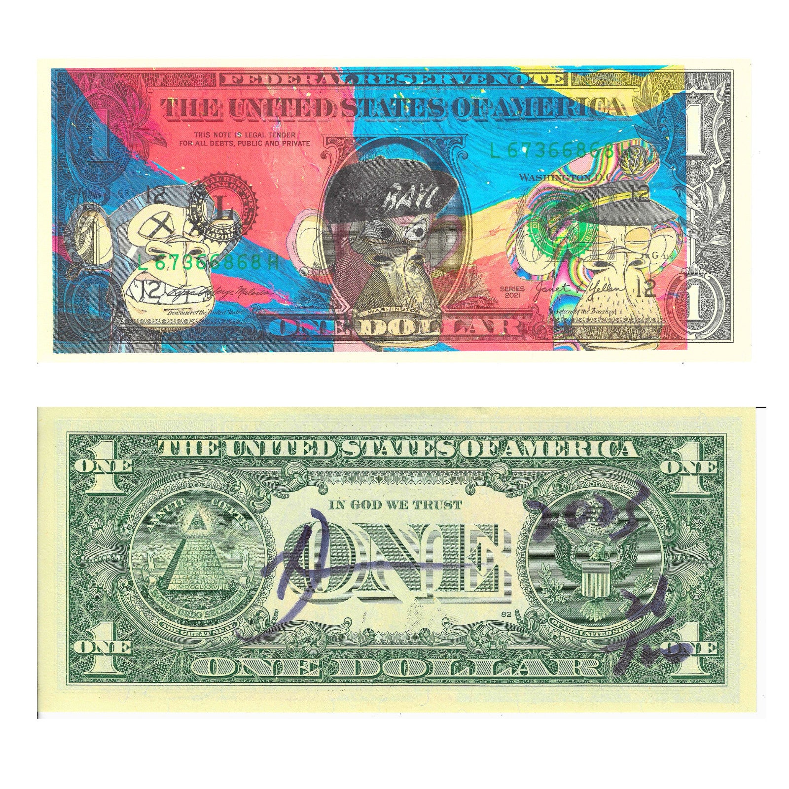 Death NYC Bored Ape Dollar Bill Art Signed Numbered Pop Street Art — listing photograph 1