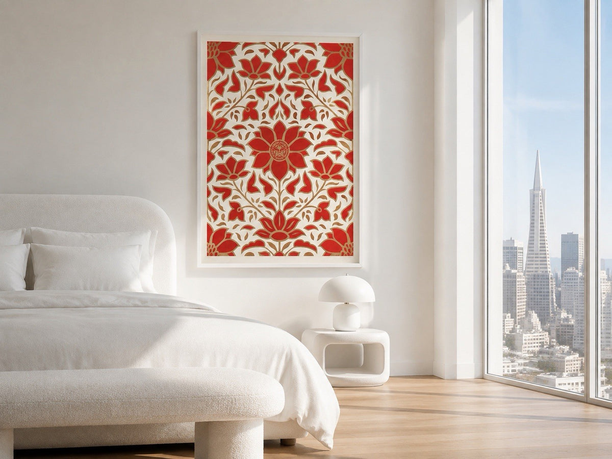 Shepard Fairey OBEY Deco Floral Pattern Red Blue Matching Set 118/275 Signed