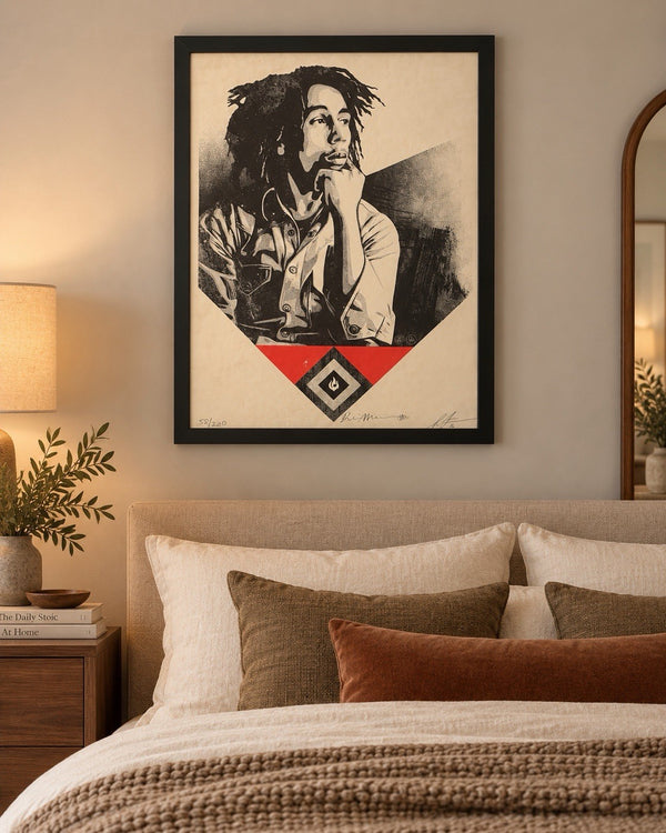 Shepard Fairey Bob Marley “Catch a Fire” 2020 Signed Dennis Morris 58/200 Framed