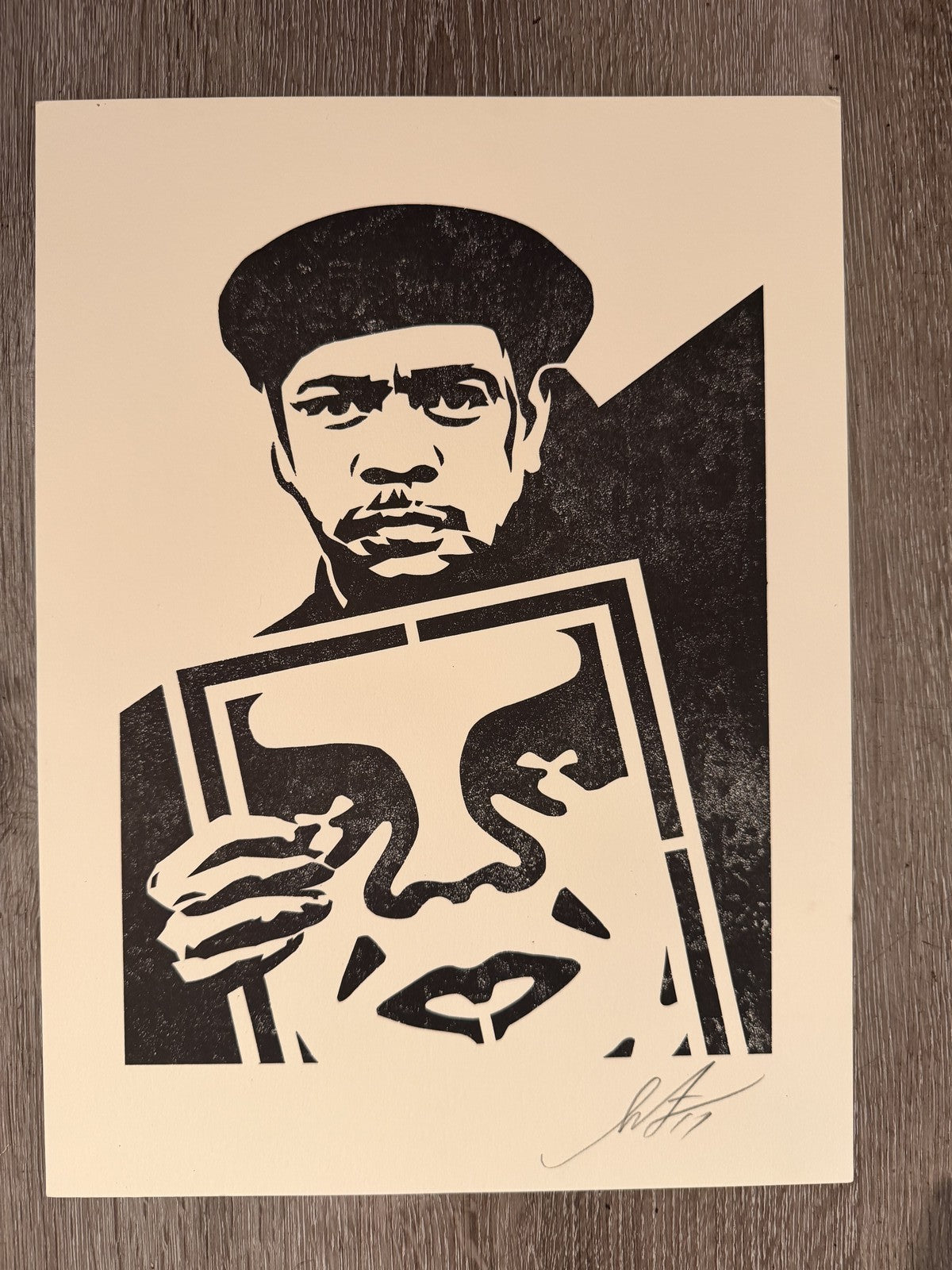 Shepard Fairey Signed Letterpress Print Man Holding Framed Art OBEY 10x13