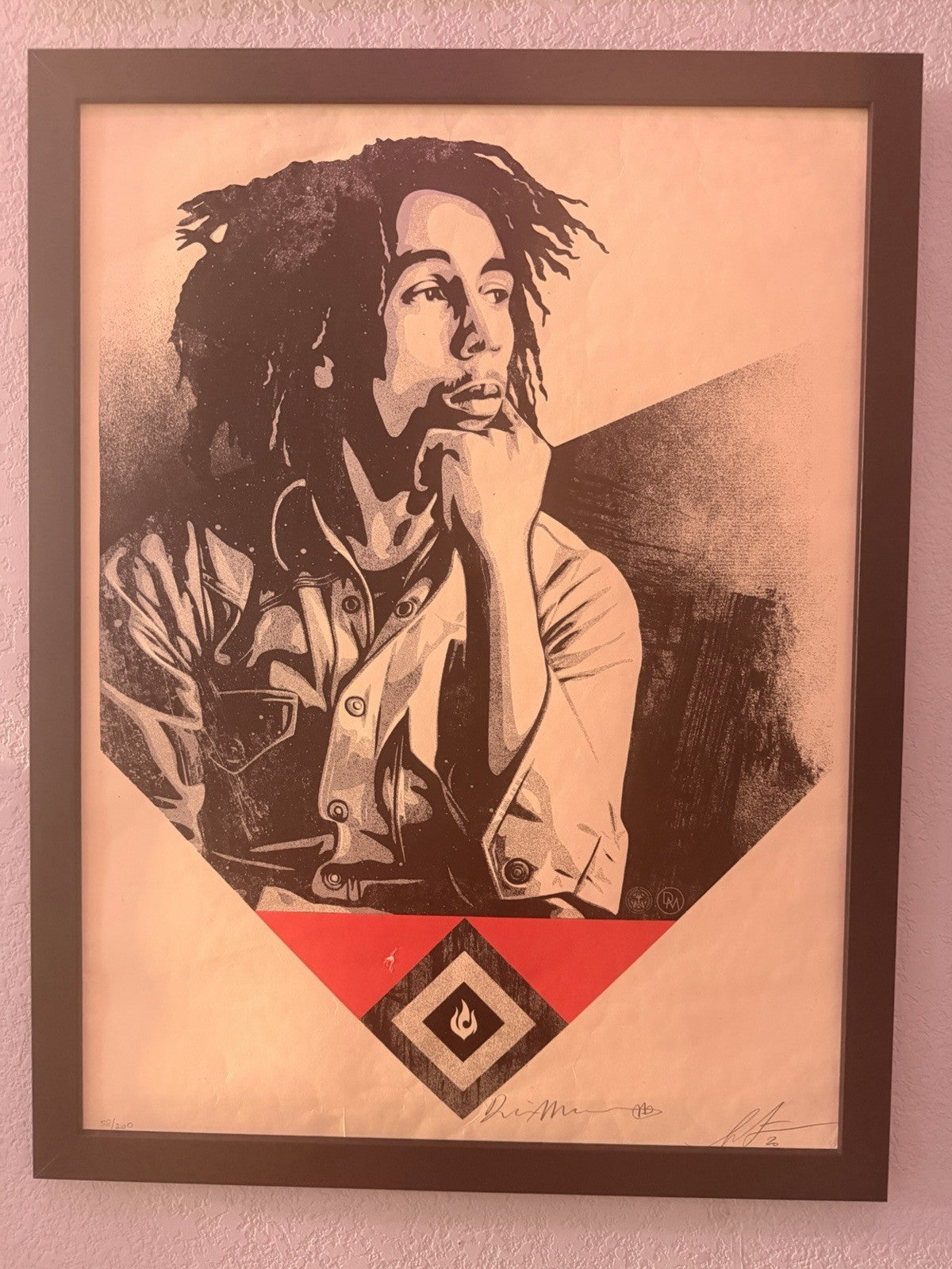 Shepard Fairey Bob Marley “Catch a Fire” 2020 Signed Dennis Morris 58/200 Framed