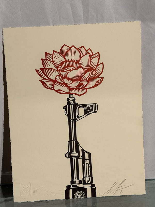 Shepard Fairey AK-47 Lotus Signed Artist Proof AP Letterpress Print 2021 Obey