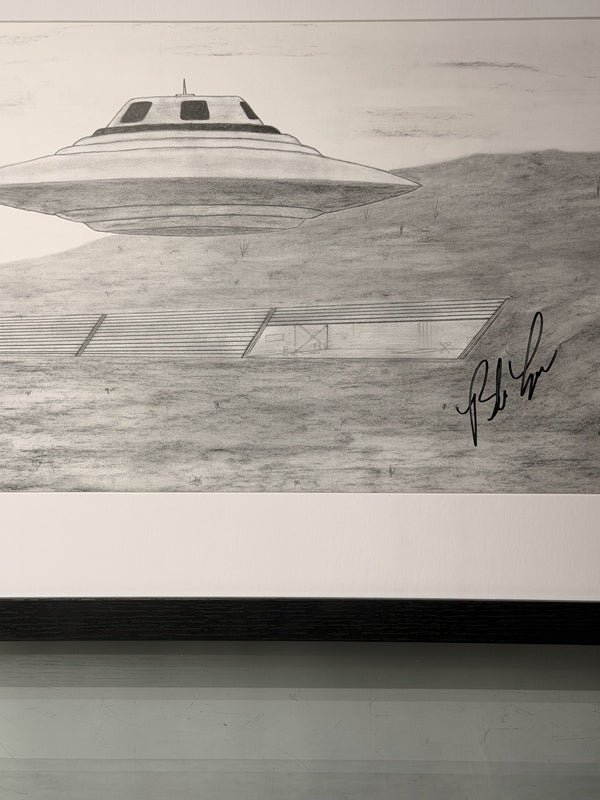 Bob Lazar Hand Signed Sport Model UFO Print Area 51 S-4 Framed 18x24