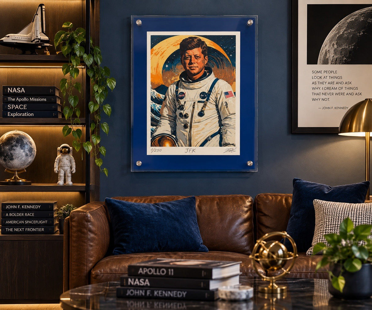 DEATH NYC JFK Astronaut NASA Pop Art Print Signed 1/250 Blue Acrylic Frame 16x12