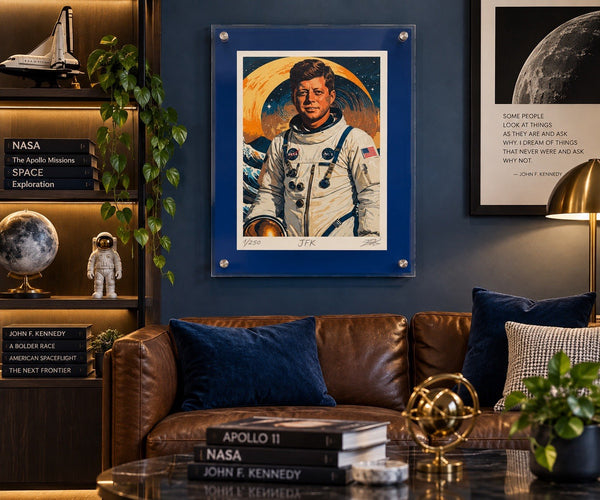 DEATH NYC JFK Astronaut NASA Pop Art Print Signed 1/250 Blue Acrylic Frame 16x12
