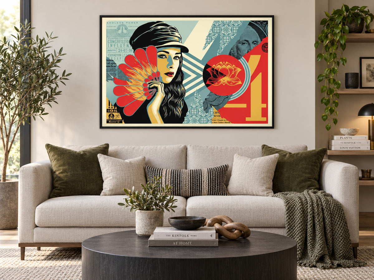 Shepard Fairey Fan The Flames 2019 Signed Numbered 302/550 24x36 OBEY Print — listing photograph 2