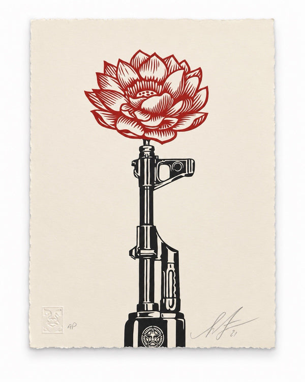 Shepard Fairey AK-47 Lotus Letterpress AP Signed 2021 10x13 Obey Giant Print