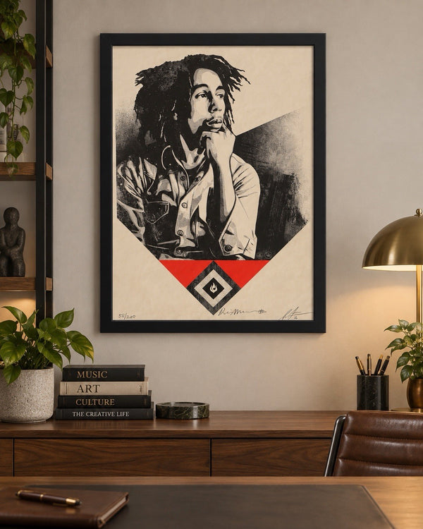 Shepard Fairey Bob Marley “Catch a Fire” 2020 Signed Dennis Morris 58/200 Framed