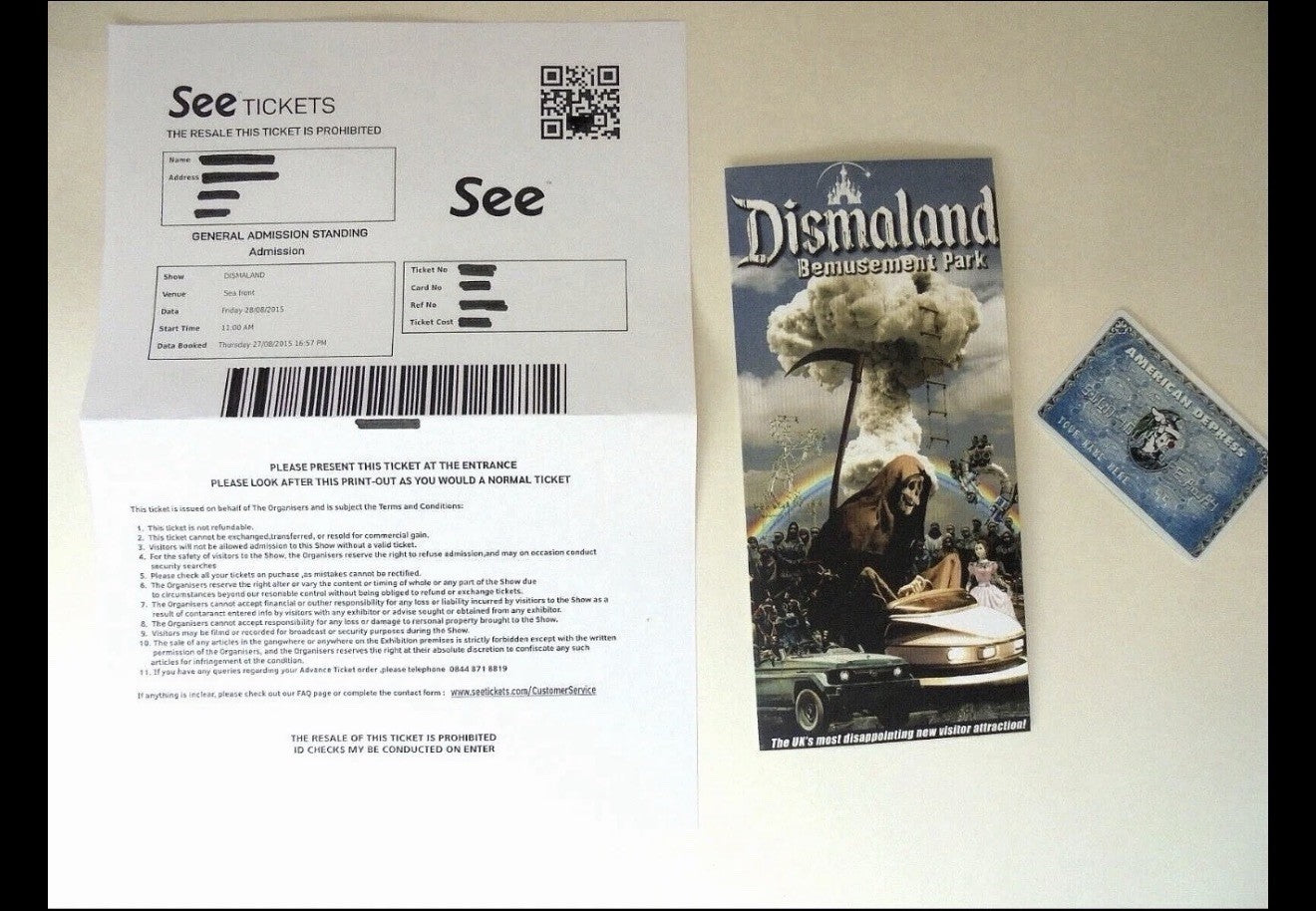 D*Face x Banksy "American Depress" Faux Credit Card Art, Dismaland 2015, Framed