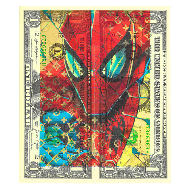 Death NYC Spider-Man LV Dollar Bill Art Signed Two Bills COA Unframed