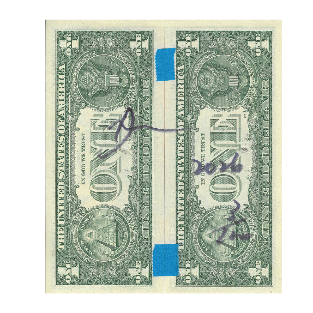 Death NYC Darth Vader Star Wars Dollar Bill Art Signed Two Bills COA Unframed