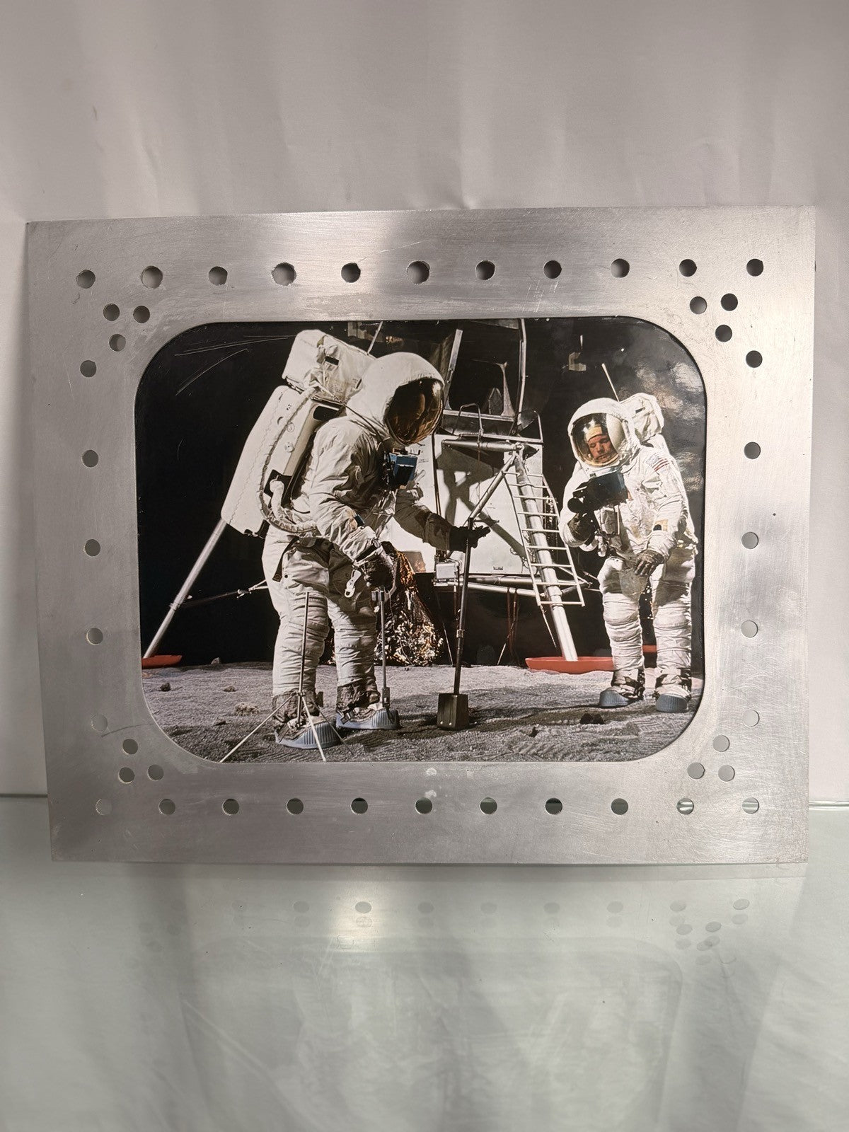Apollo Astronauts on the Moon NASA Photo Riveted Aluminum Spacecraft Frame