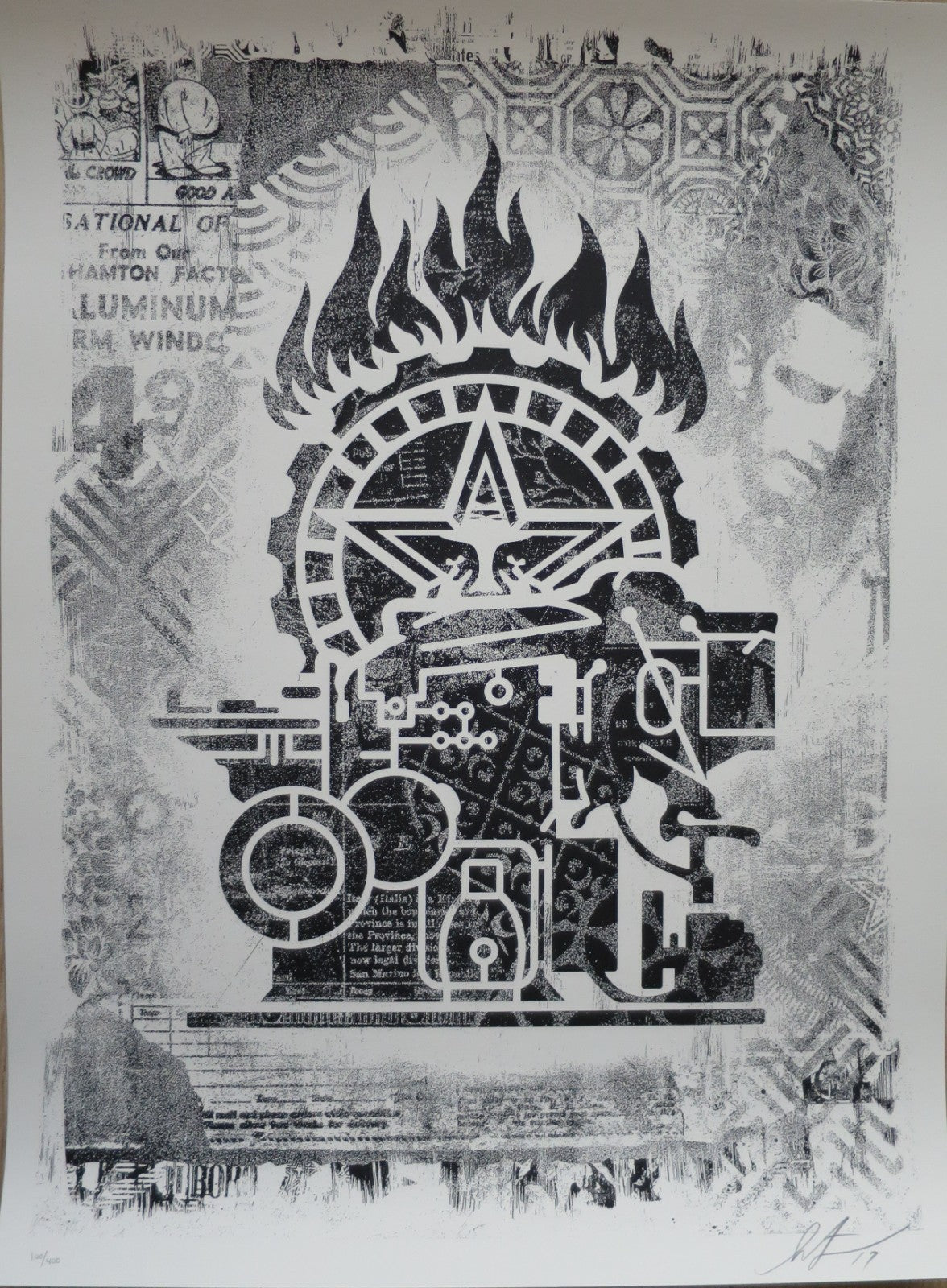 Shepard Fairey Printing Press 2017 Signed 140/400 OBEY Damaged Stencil 18x24 — listing photograph 1