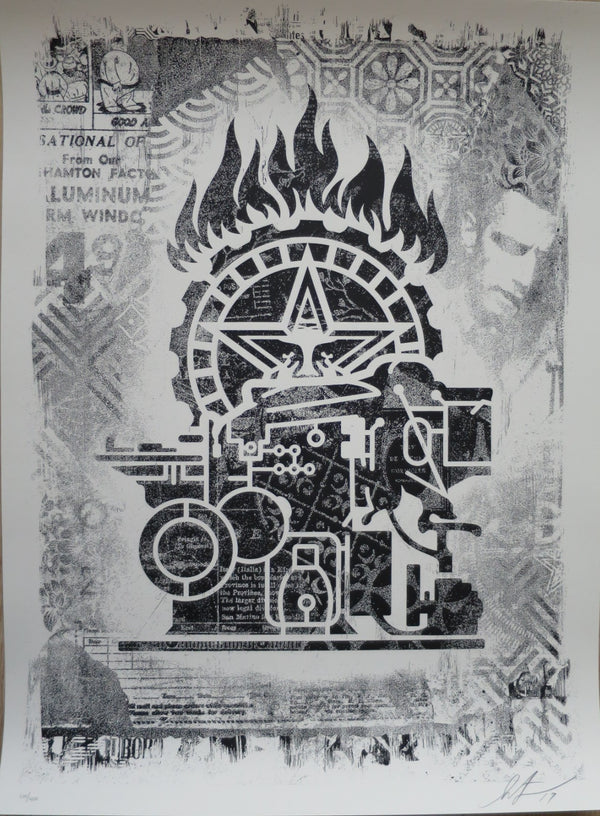 Shepard Fairey Printing Press 2017 Signed 140/400 OBEY Damaged Stencil 18x24 — listing photograph 1