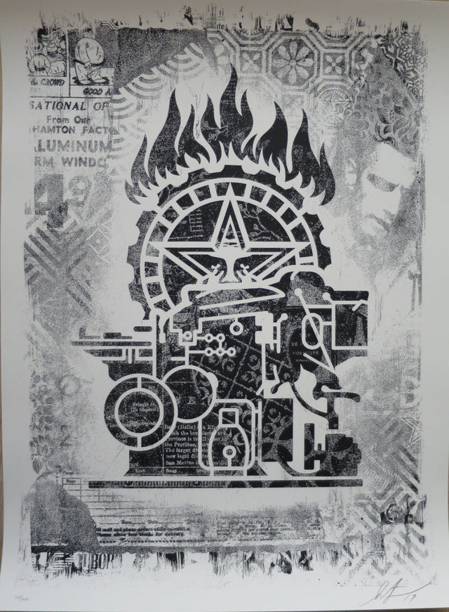 Shepard Fairey Printing Press 2017 Signed 140/400 OBEY Damaged Stencil 18x24