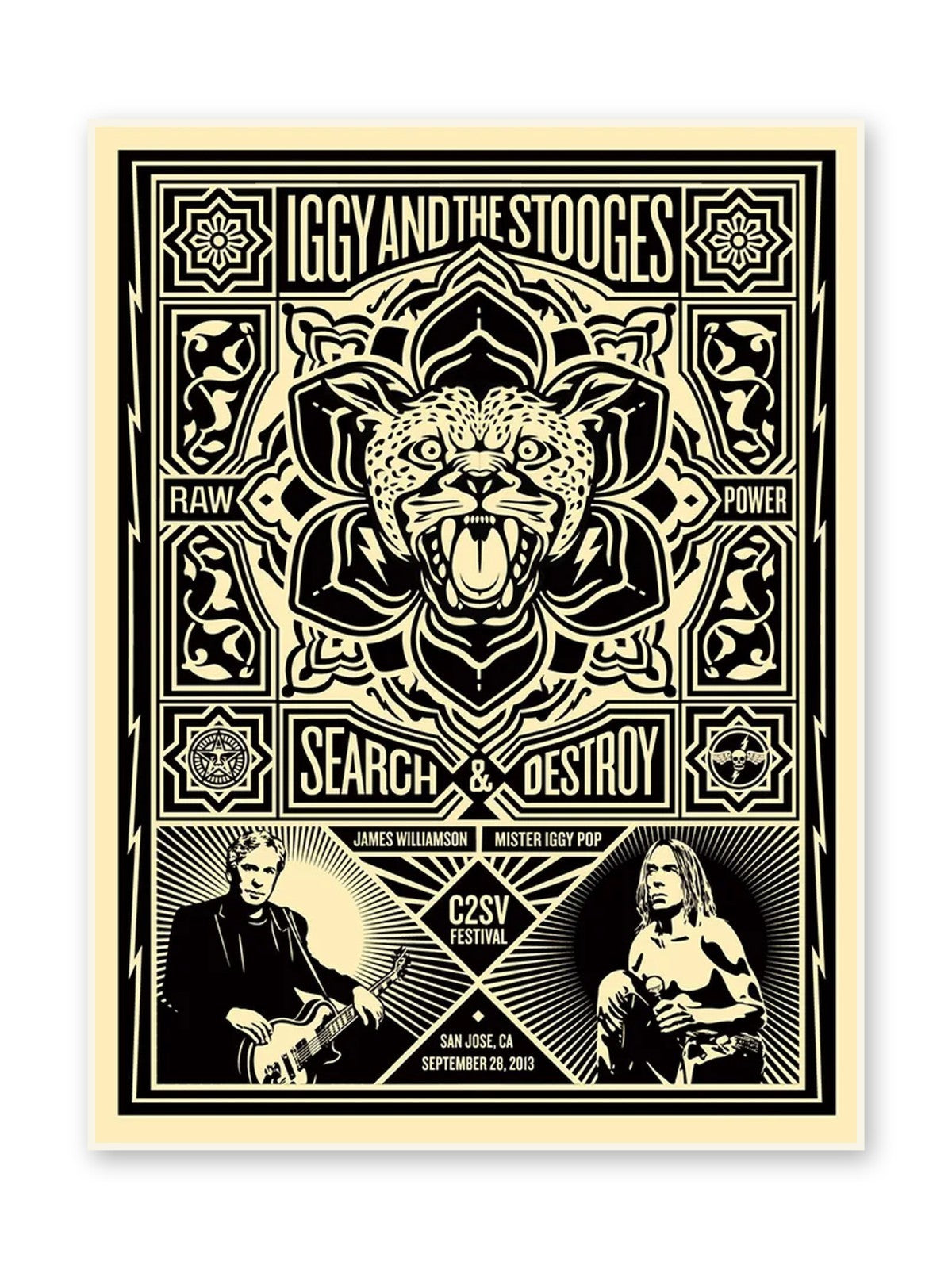 Shepard Fairey Iggy Pop & Stooges 2013 Signed Screen Print 18x24 Ed 450