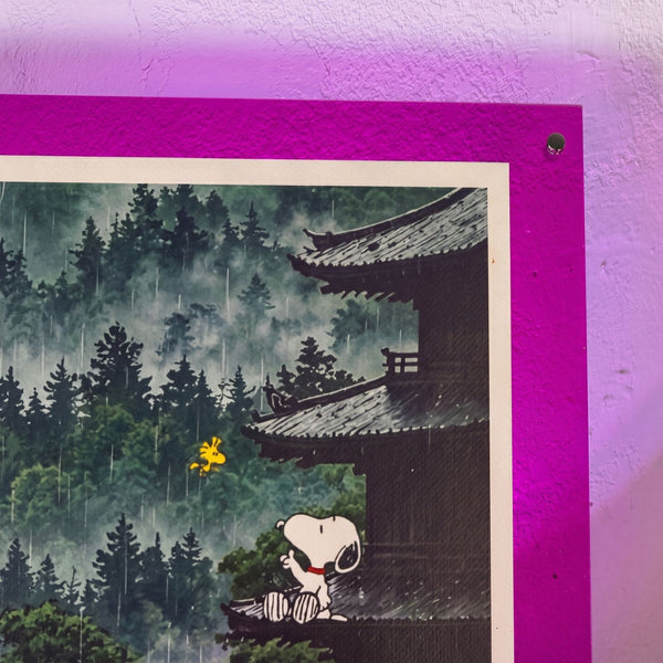 Death NYC Snoopy &amp; Woodstock Limited Ed Print in Hot Pink Acrylic Frame