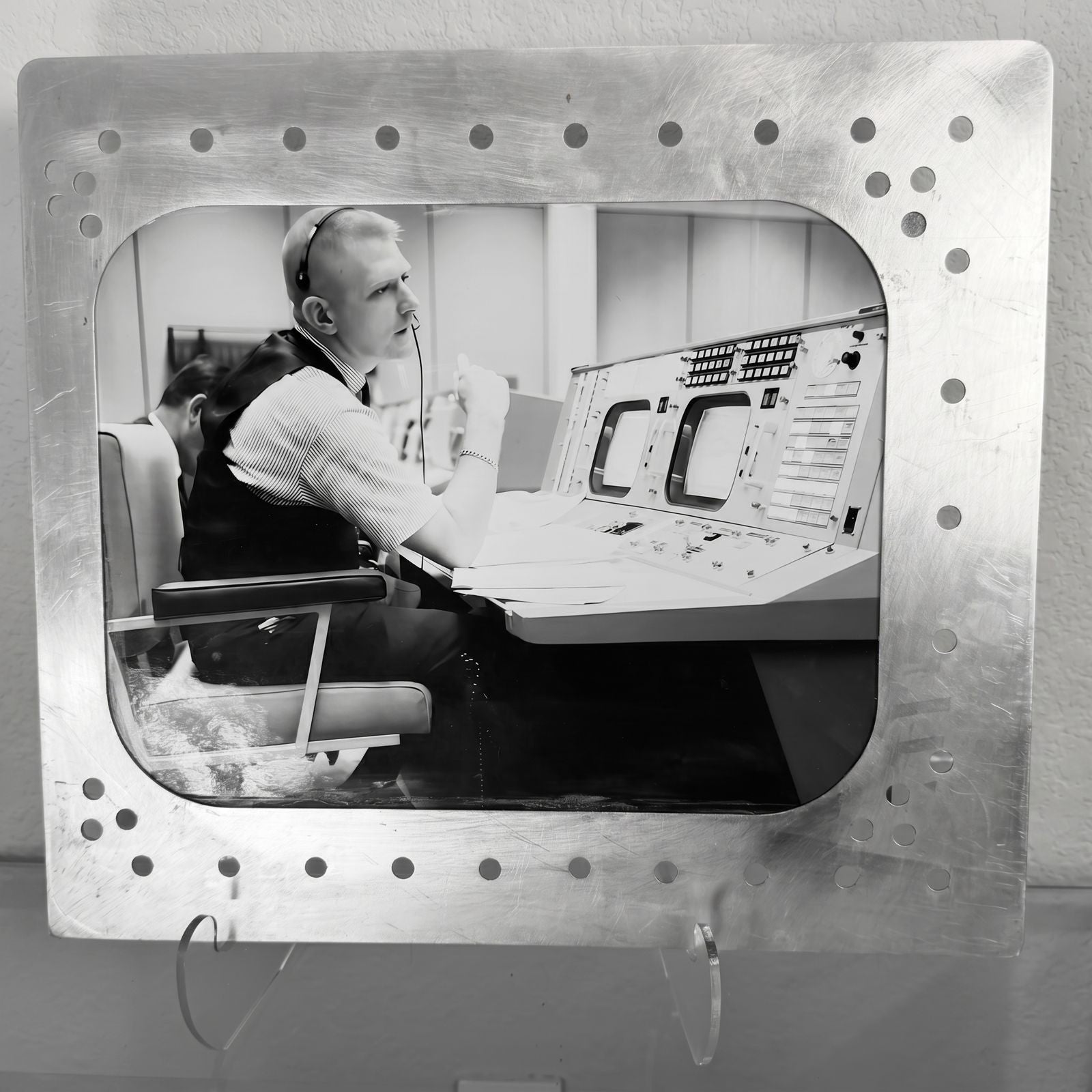 Apollo Mission Control NASA Photo 16x20 OOAK in Distressed Aluminum Frame