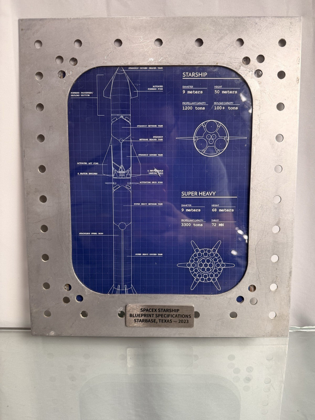 SpaceX Starship Super Heavy Blueprint Metal Display Panel Spacecraft Frame