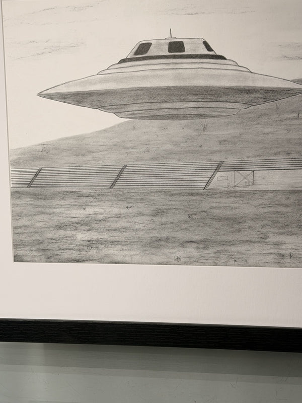 Bob Lazar Hand Signed Sport Model UFO Print Area 51 S-4 Framed 18x24