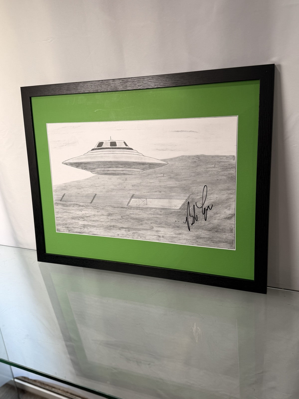 Bob Lazar Signed S4 Base Sketch Area 51 UFO Print 12x20 Framed 18x24