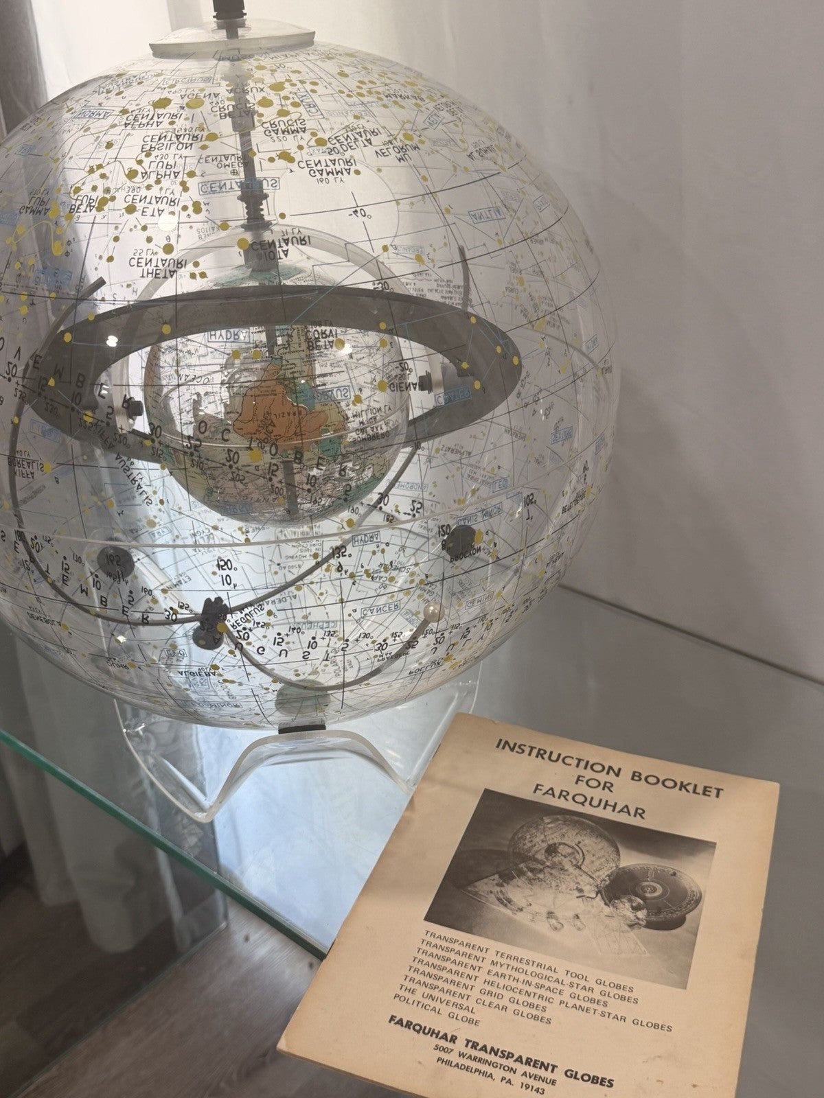1977 Farquhar Earth in Space Transparent Celestial Globe 18" Horizon Ring
