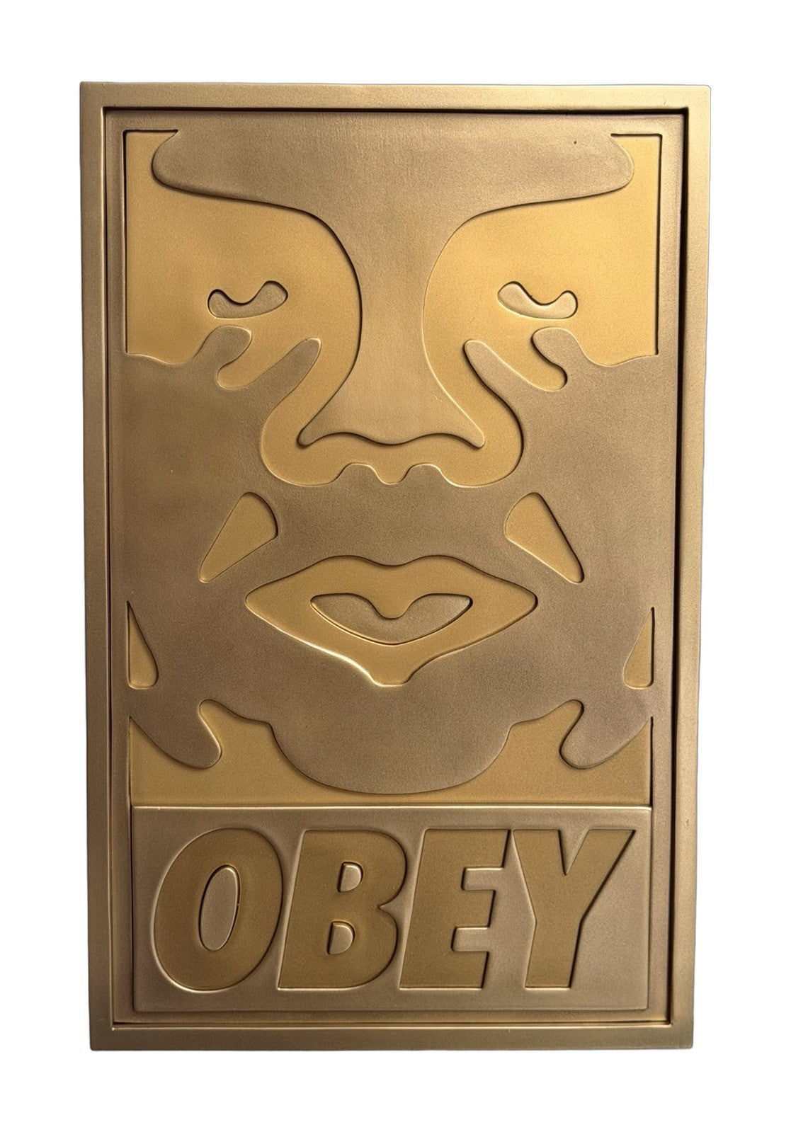 Shepard Fairey OBEY Giant Icon Face 3D Gold Relief Plaque Sculpture New in Box