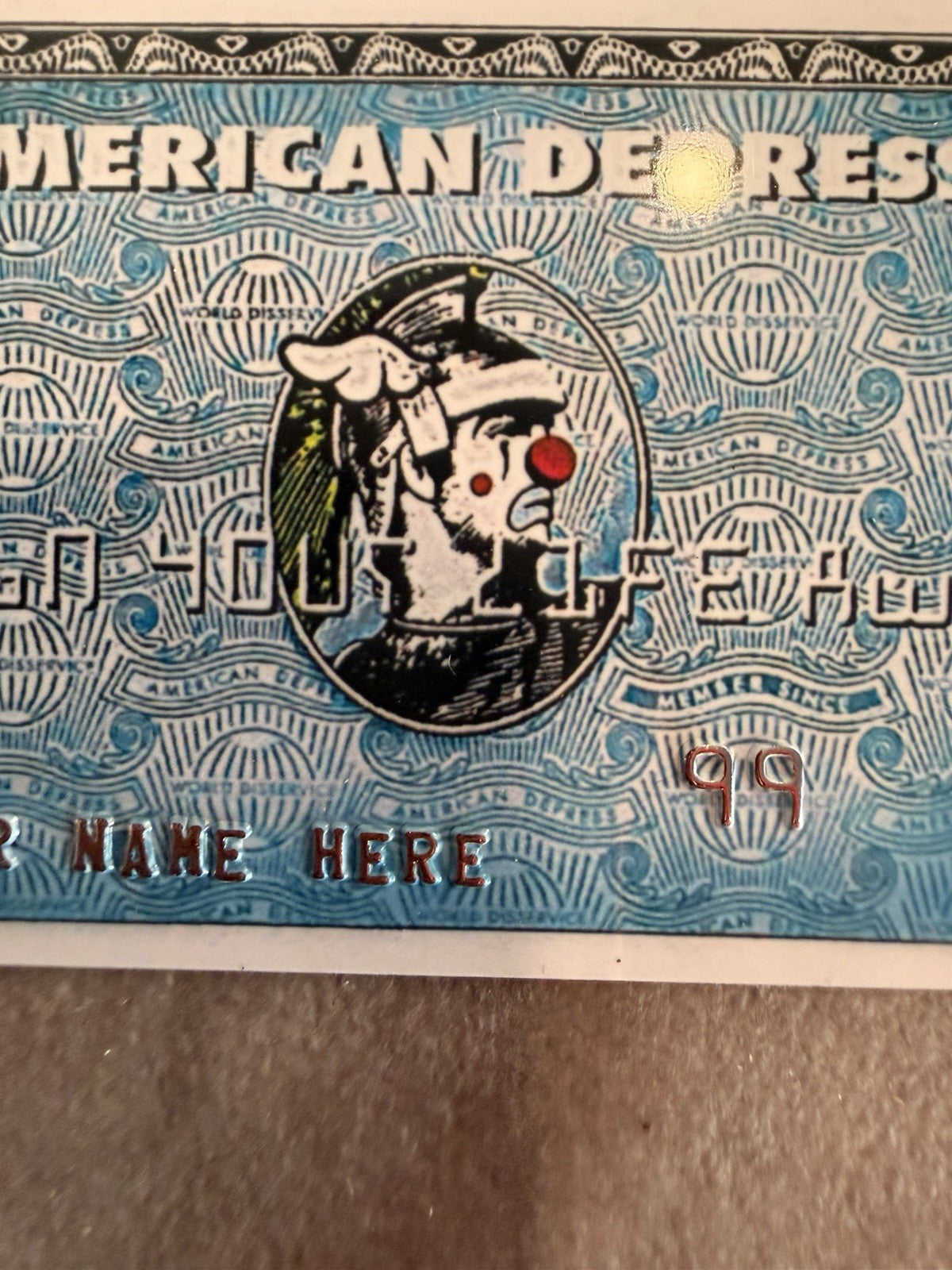 D*Face x Banksy "American Depress" Faux Credit Card Art, Dismaland 2015, Framed